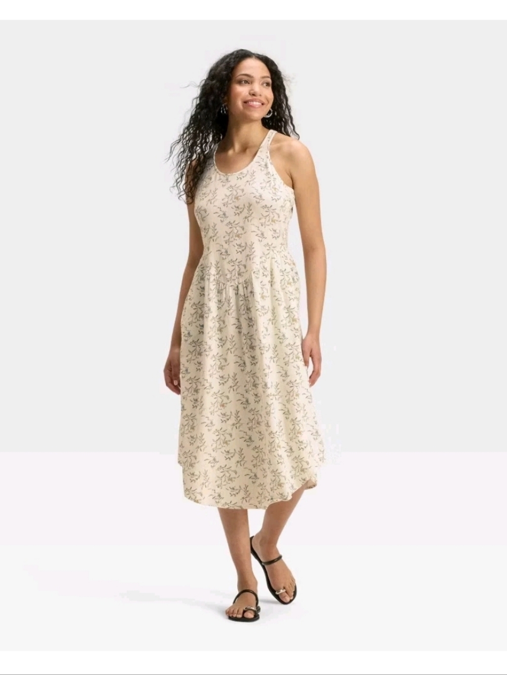 Sz Smal Universal Thread Dress White Floral Drop Waist Midi Linen/ Cotton